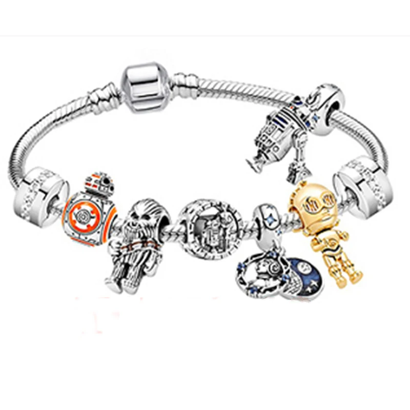 Disney Star Wars Charms Bracelet Men Anime Robot R2-D2 BB-8 C-3PO Yoda Chewbacca Beads DIY Jewelry For Women Bangles Accessories