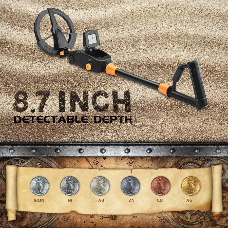 Metal Detector for Kids & Juniors, Lightweight Gold Finder with 7.4 Inch Waterproof Search Coil, Adjustable Shaft 24
