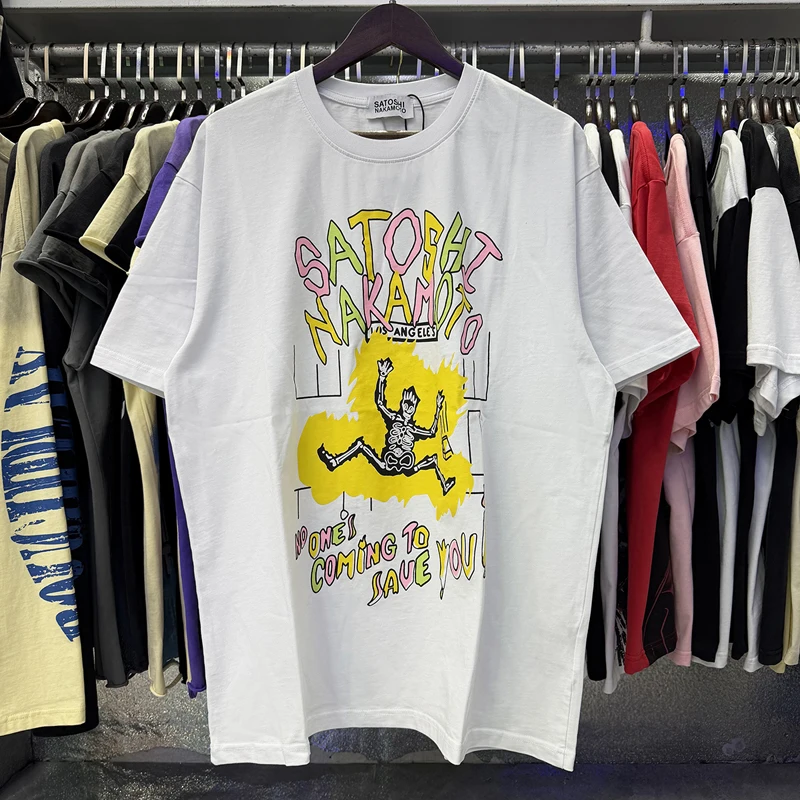Vintage Washed Black SATOSHI NAKAMOTO T-Shirt Skeleton Graphic Oversized Streetwear Unisex Short Sleeve Tee