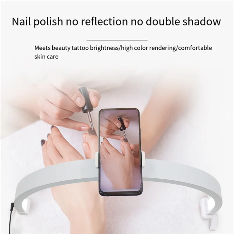 【A56X】22 بوصة مصباح الجمال ملء الضوء 20 واط التحكم باللمس نصف القمر طوي مانيكير الجمال الخفيفة مع مشبك الهاتف الأبيض الولايات المتحدة التوصيل