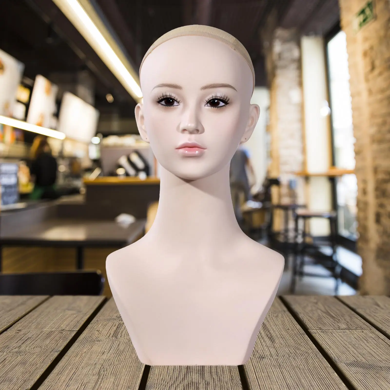 

Female Mannequin Head Portable Multipurpose Fashionable Barbershop Salon Realistic with Makeup Manikin Head Wig Display Model