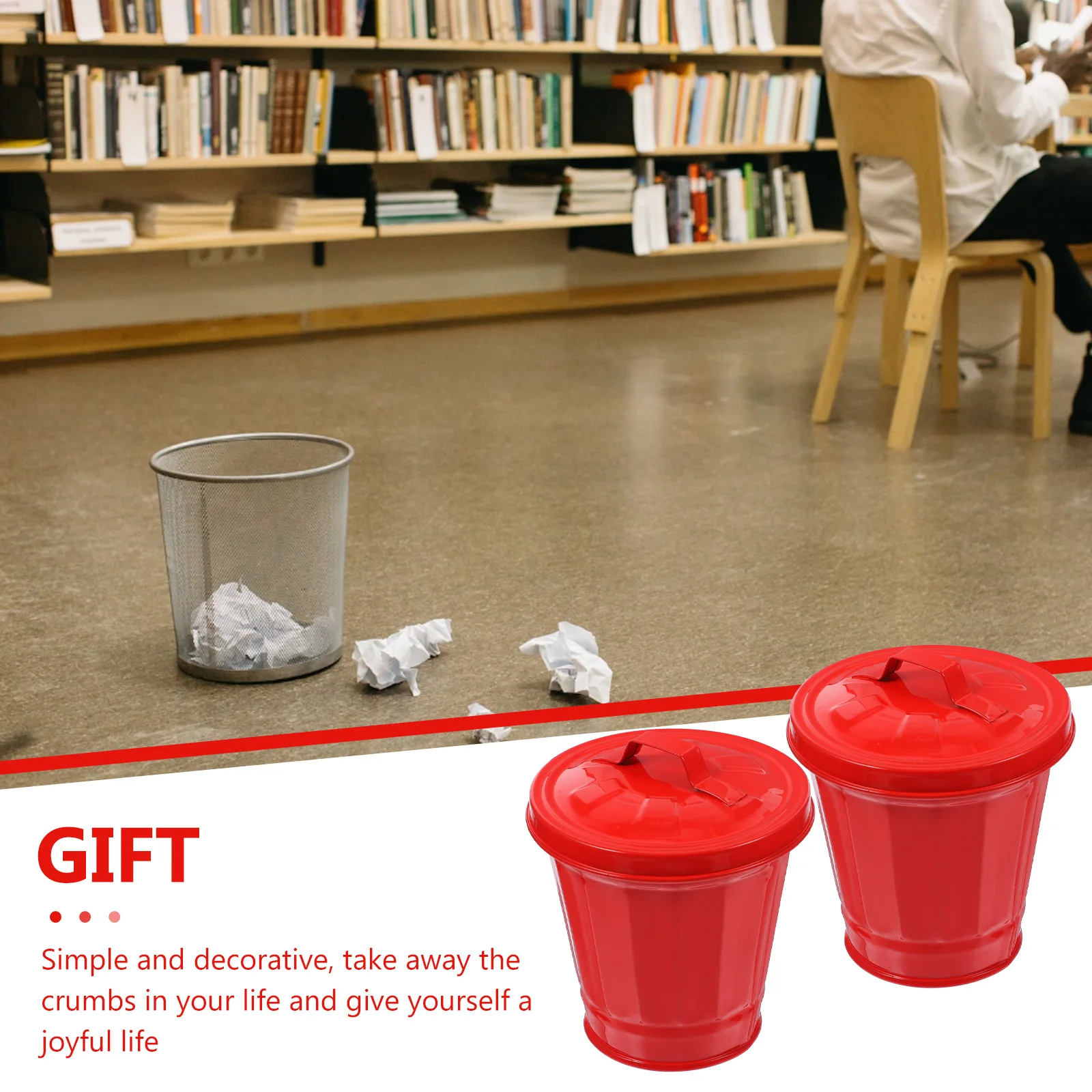 

2pcs Silver Desktop Trash Can Galvanized Iron Bucket Lid Heavy Duty Metal Garbage Bin Countertop Container Small Size Durability