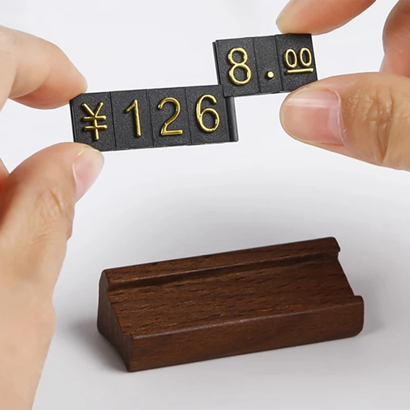 A47U 10 Sets/Box Mini Wood Combined Number Price Cube Tag Jewelry Adjustable Number Pricing Label Sign Holder Card Stand B