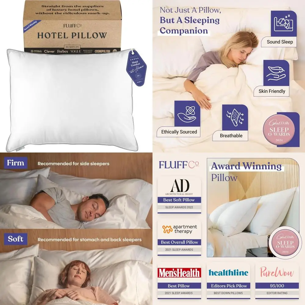 

Роскошная пуховая подушка Zen — стандартный размер/королевский размер, белый утиный пух с наполнителем 600, идеально подходит для сна на животе