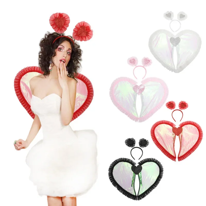 Conjunto de diadema con alas de amor, accesorios de actuación de baile de maquillaje para fiesta navideña, disfraz de cumpleaños y boda para el Día de San Valentín, accesorios de Cosplay
