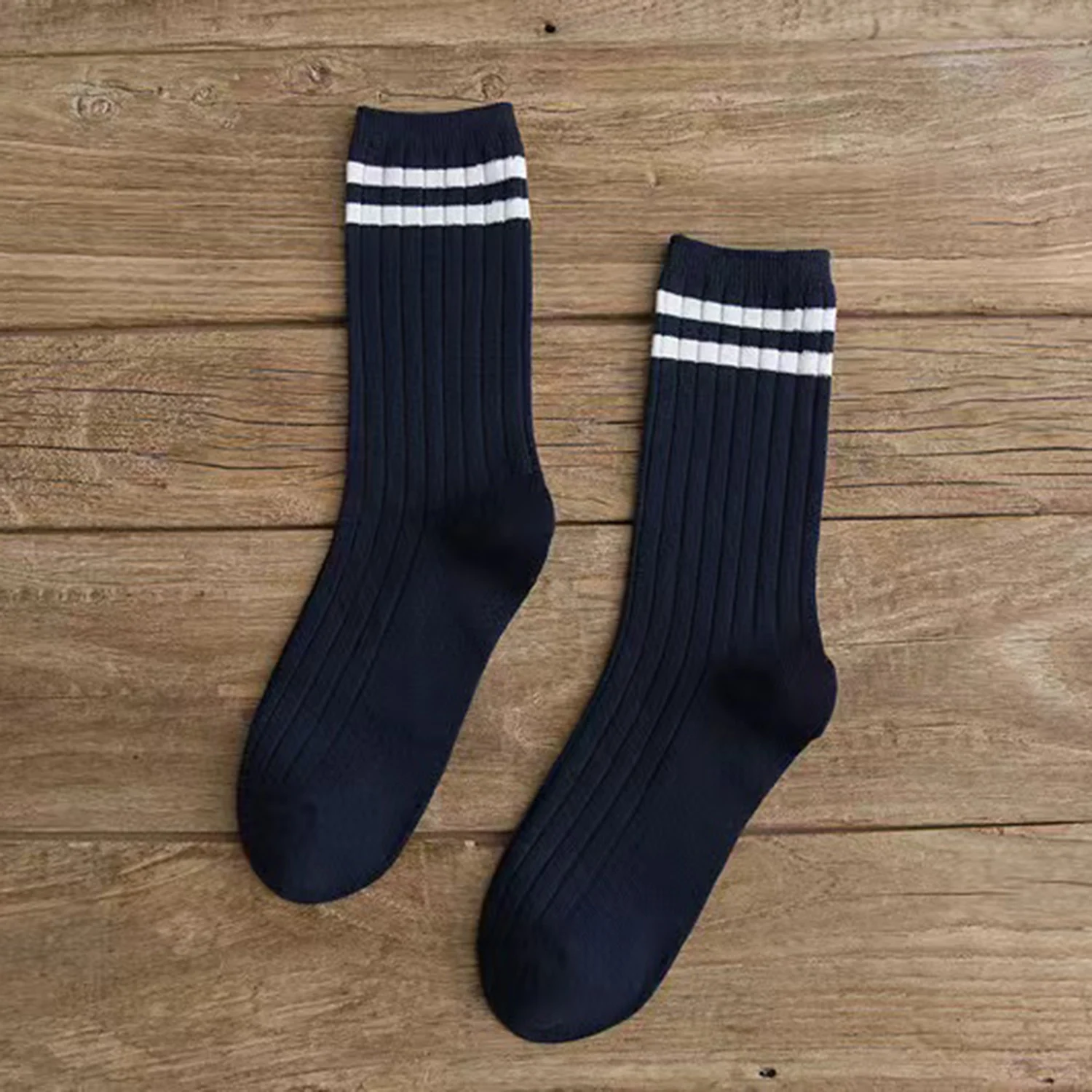 1 Pair Women Socks Korean Version Japanese Striped Cotton Tube Pile Socks Spring Ins Tide Socks  Student Stockings Solid Colors