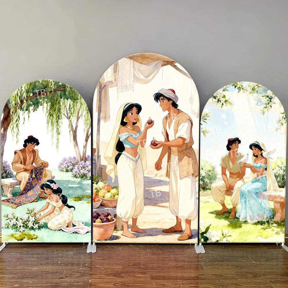 

Disney Aladdin & Jasmine Arch Backdrop Cover Kids Party Decoration Photo Booth Props Festive Background Supplies