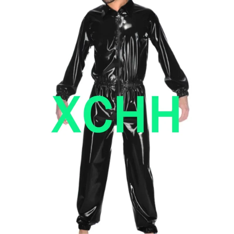 Latex Natural 100% Rubber Uniform Wetlook Ruffle Black Latex Catsuit Men Latex Bodysuits Customize