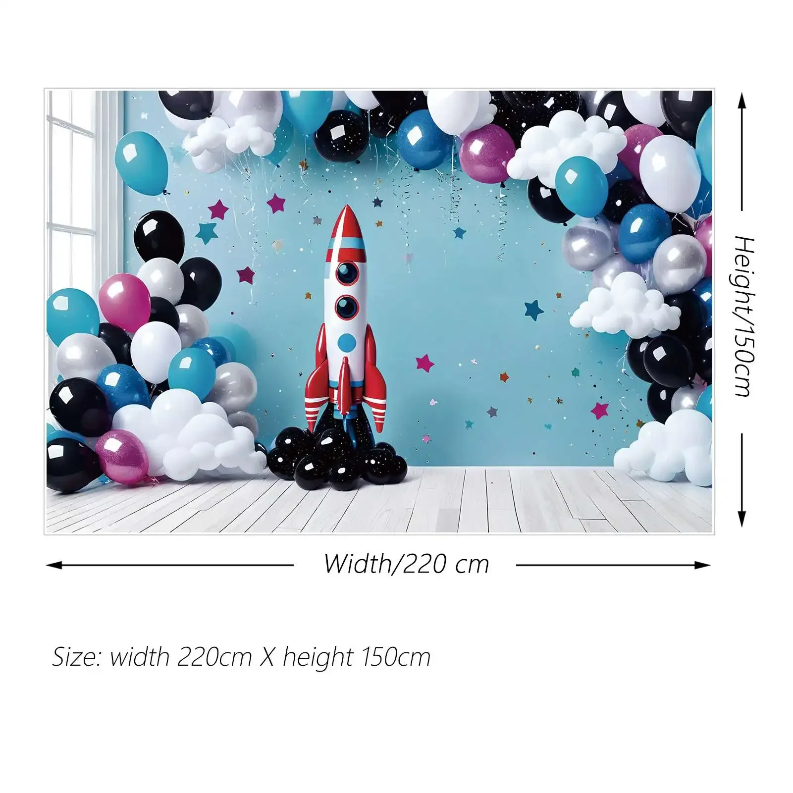 Фон MOON.QG для фотосъемки мальчиков на день рождения, фон для фотосъемки на заказ, с изображением ракеты, звезд, облаков, воздушных шаров, декорация, фотозон, реквизит для фотосъемки
