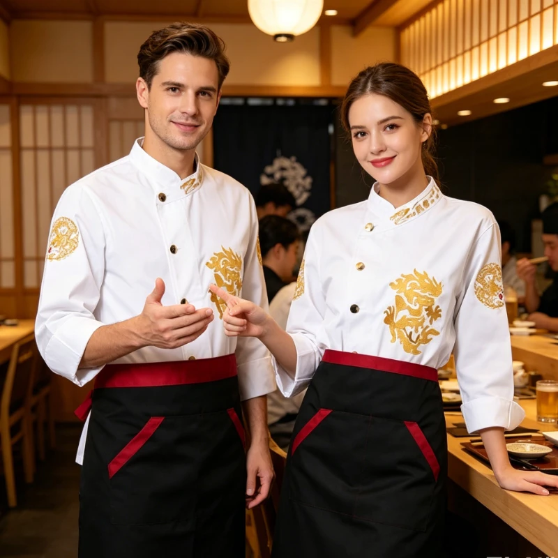 

Chinese Style Embroidery Chef Workwear for Both Men and Women, Hotel Catering Uniform, Back Kitchen Chef's Special Workwear