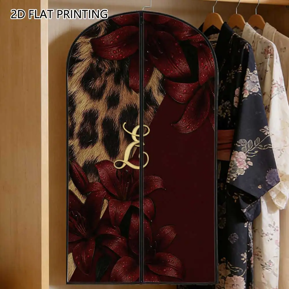 1pc Leopard Lily Monogram Compressed Dust Cover Clothes Compression Hanging Storage Bag Household Wardrobe Organizer