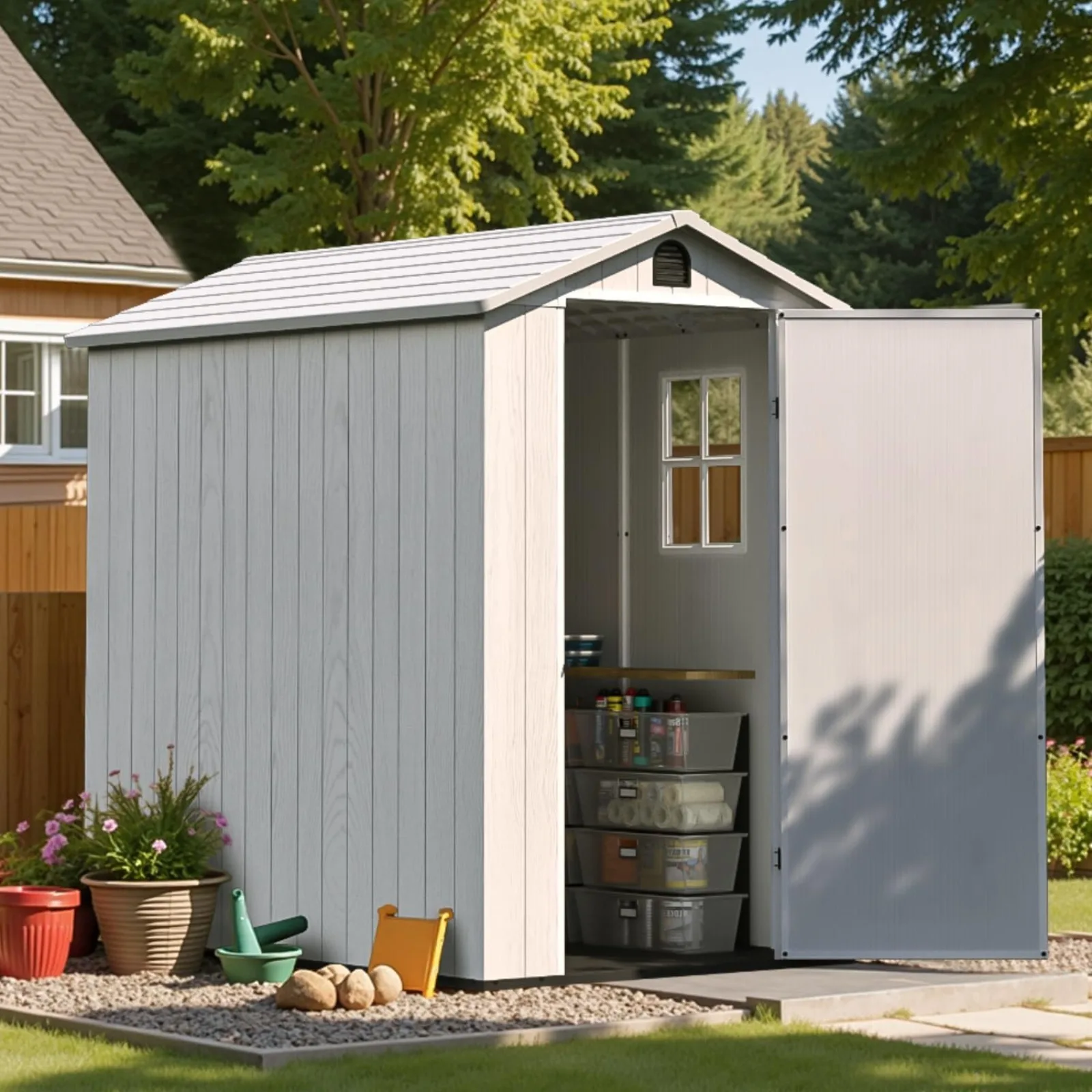 Resin Storage Shed with Floor, Light Gray | Outdoor Plastic Garden Shed, Lockable Door & Window, Easy Assembly Tool Shed for Backyard