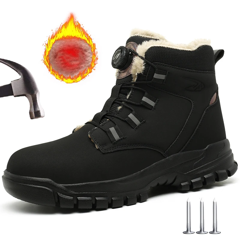 Size 47 48 Winter Work Safety Boots Men Steel Toe Work Shoes Rotating Button Waterproof Protective Men Safety Shoes Footwear