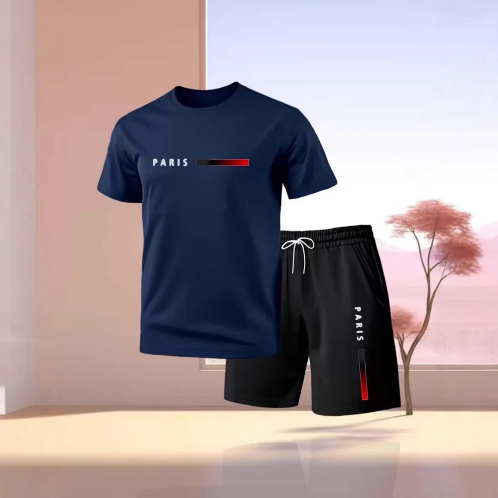 Mens Fashion Sportswear Set Quick Dry Mesh T Shirt Shorts Breathable Summer Athletic Clothing Jogger Gym Training Gym Suit