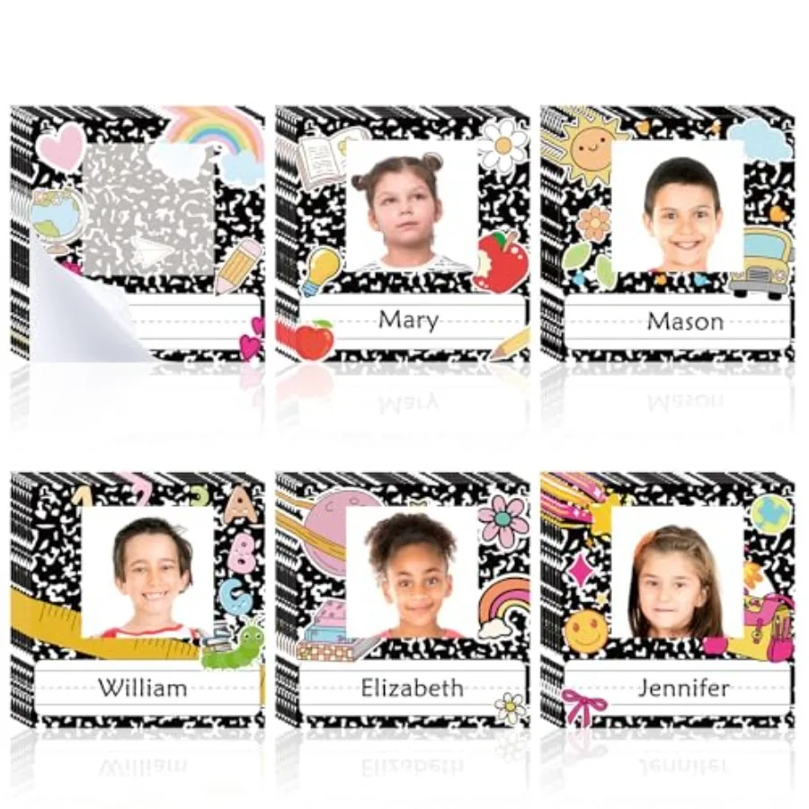 

42pcs Name Tags for Desk Photo Nameplates for Classroom Desk Bins Cubbies Name Tags Labels Stickers with Photo Self Adhesive Co