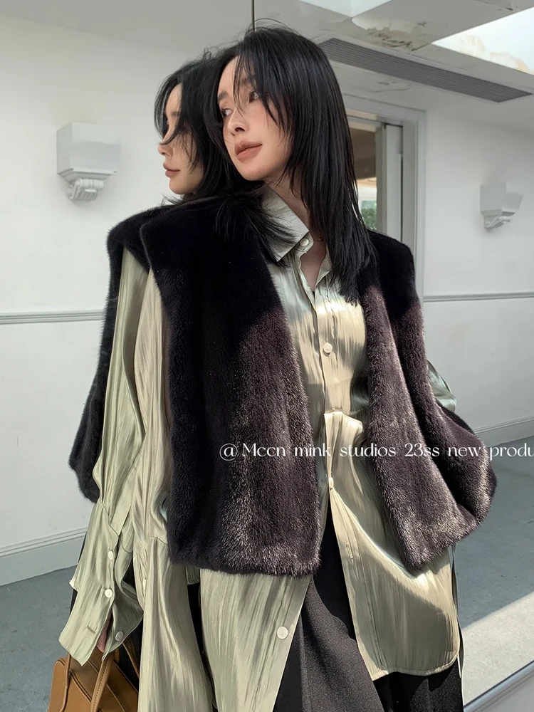 HDHOHR 2024 Wysokiej jakości prawdziwe futro z norek Vast Full Pelt Fur Coats Fashion Easy Match Natural Mink Fur Jacket Female Fur Warm Vast