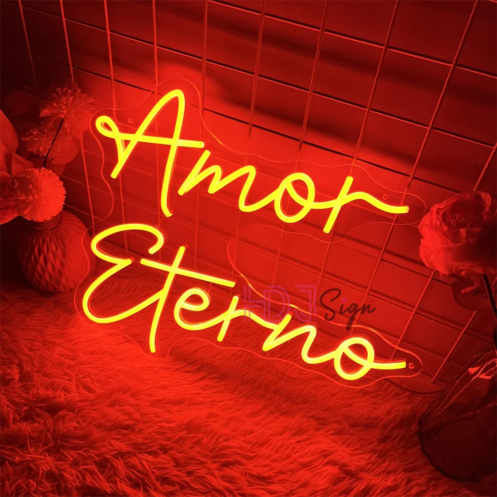 Amor Eterno-letreros Led de neón para decoración de dormitorio, arte para el hogar, luces de neón LED de boda española, letreros de decoración de pared de habitación de fiesta USB