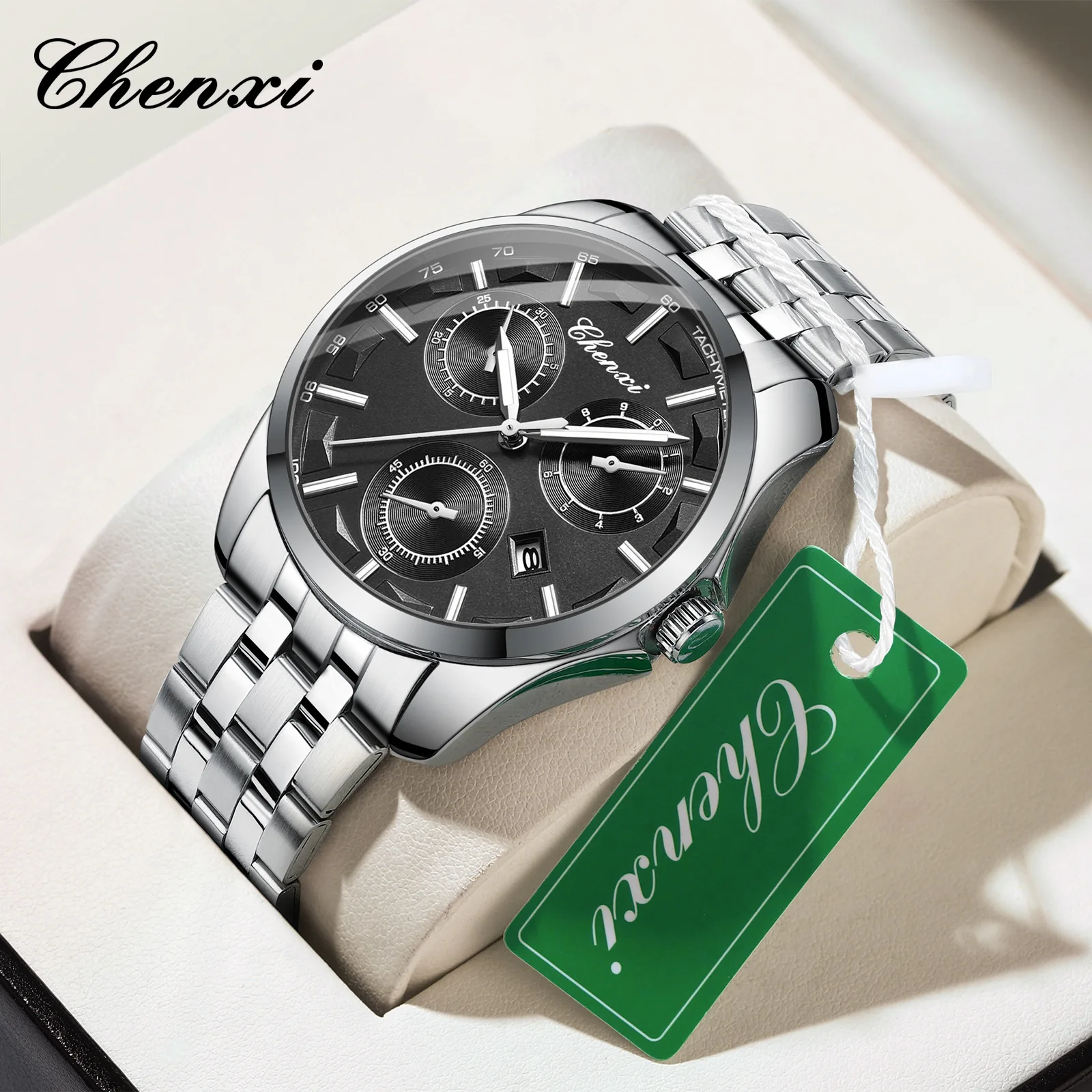 Men's Watch Fashion Business Men's Watch Three Eyes Six Needles Alloy Luminous Calendar Men's Watch