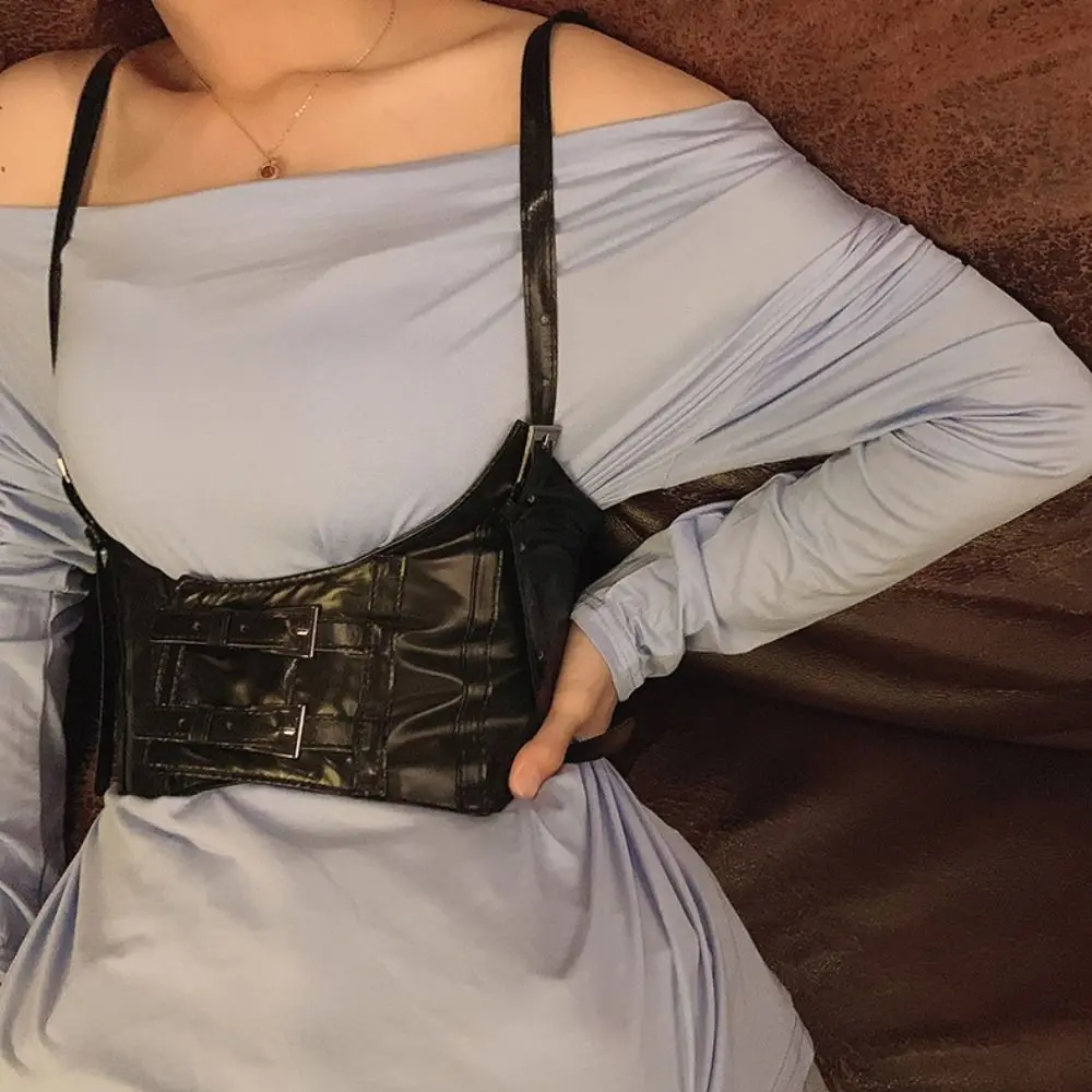 Elegant PU Leather Suspenders Elastic Cummerbunds Dress Girdle High Waist Wide Belt Tie Rope Slimming Waist Corset Ladies
