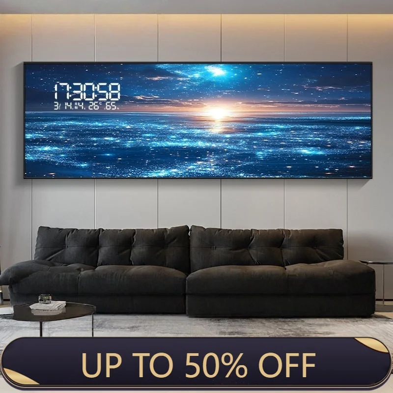 Modern Ocean Living Room Decoration Painting Led Electronic Clock Bedroom Bedhead Sofa Background Wall Wave Wall Light Lustre