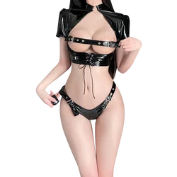 Dark Queen Sexy Lingerie Women's Seduction Set SM Domineering Sexy Leather Role-Playing Fetish Patent Leather Clothing Women's