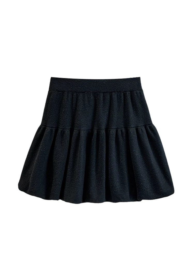 ハイウエストニットオルトスカート、プラスサイズ女性向け、秋ファッション、カジュアル、万能、ルーズ、結び目プリンススカート