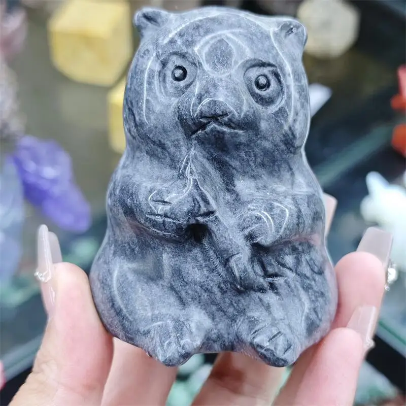 

Natural Jade Quartz Panda Bear Carving Reiki Healing Fengshui Reiki Stone DIY Holiday Crafts Gifts 1PCS