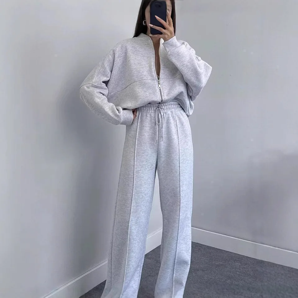 

Women'S Long Sleeved Zipper Hoodie Set Sweatpants Sweatshirt Hooded Spring Autumn Loose 2 Two Pieces Casual Outfit Tracksuit