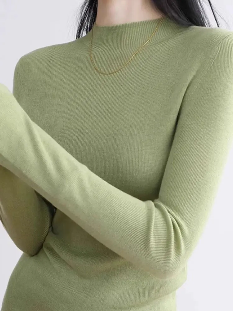 Slim Fit Warm round Ne Long Sve Base irt Women's Pure Color Simple Sle Autumn Winter New Faion Ele Inner Wear