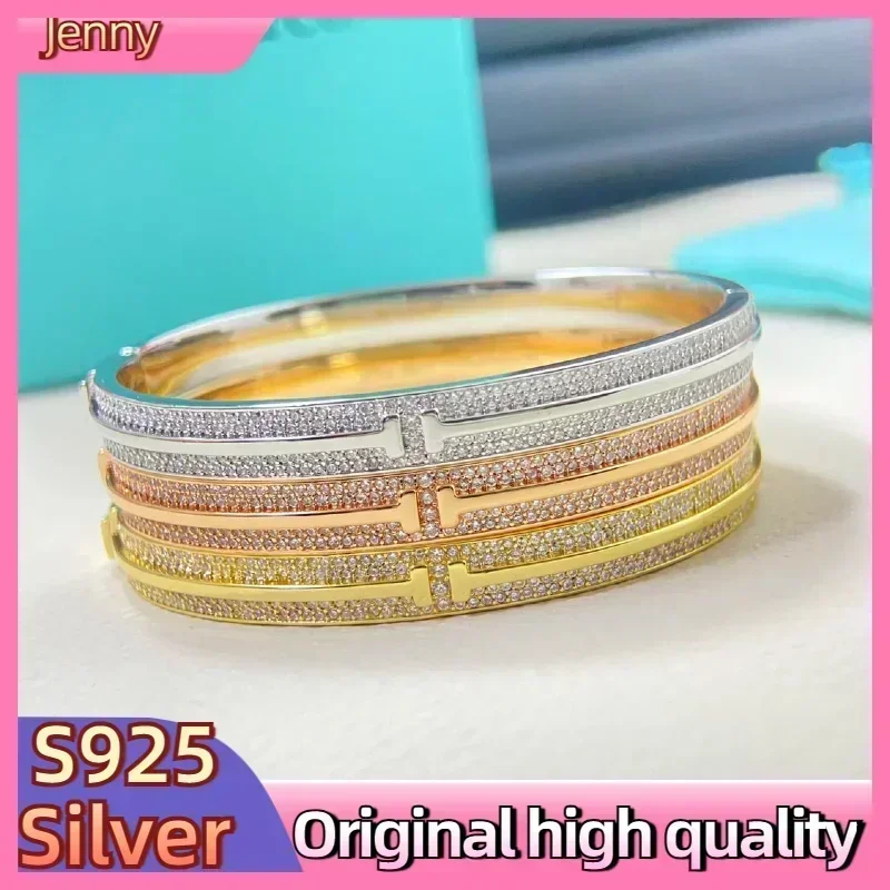 

2025 Latest S925 Silver Full Diamond Bracelet - T-Shaped, Exquisite High-End Design, Multi-Color Options, Perfect for Gifts