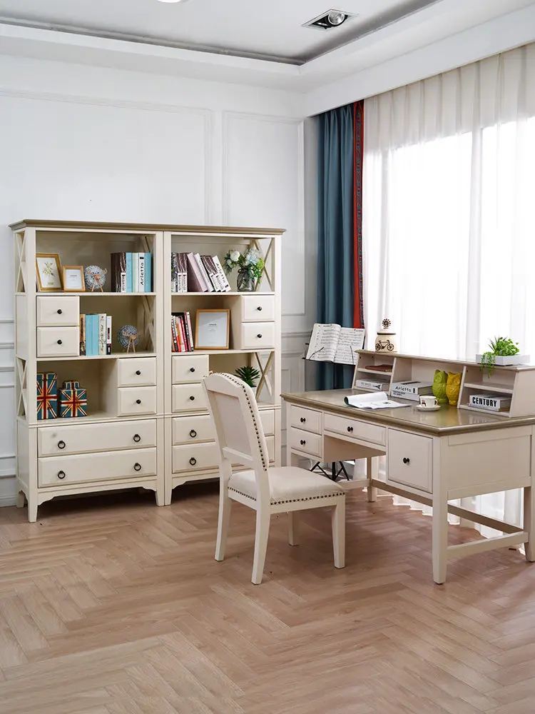 YFY American French retro all-solid wood desk bookshelf combination light luxury computer writing desk