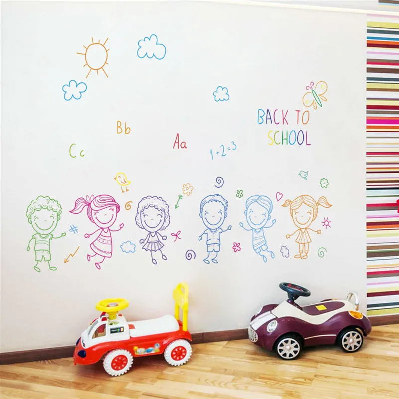 Happy Boys Girls Pupils Back To School Wall Sticker Home Decoration Kids Room Bedroom Mural Art Diy Nursery Wall Decals