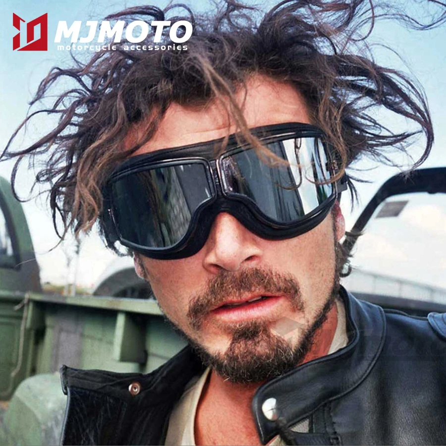 

Vintage Motorcycle Helmet Pilot Goggles Windproof Retro Leather Motorcyclist Rider Goggles Anti-fog Motorbike Cycling Goggles