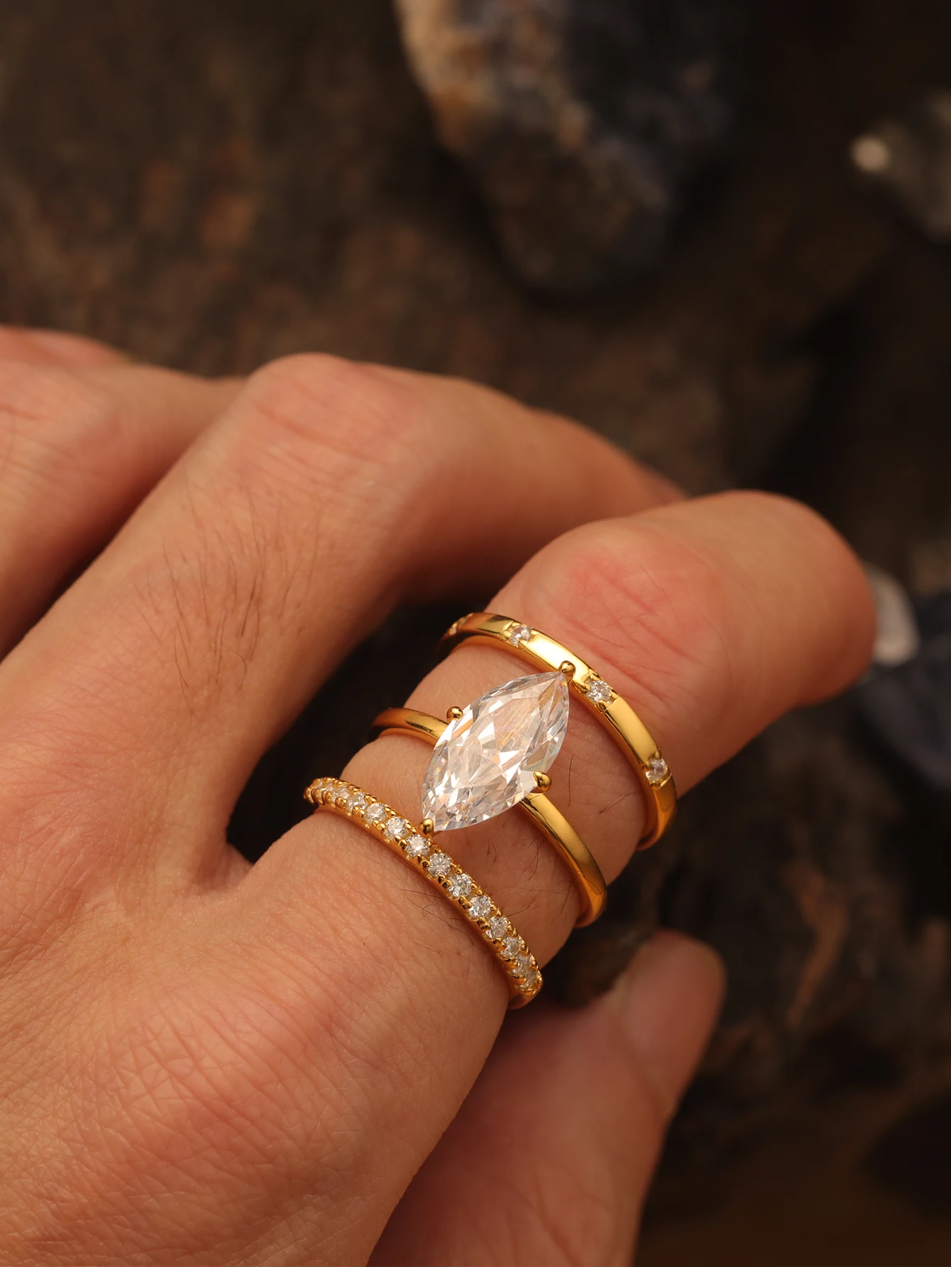 

2PC S925 Sterling Silver Marquise 3CT Moissanite Ring Set Fine Jewelry Suitable for Gift Giving Birthday Anniversary