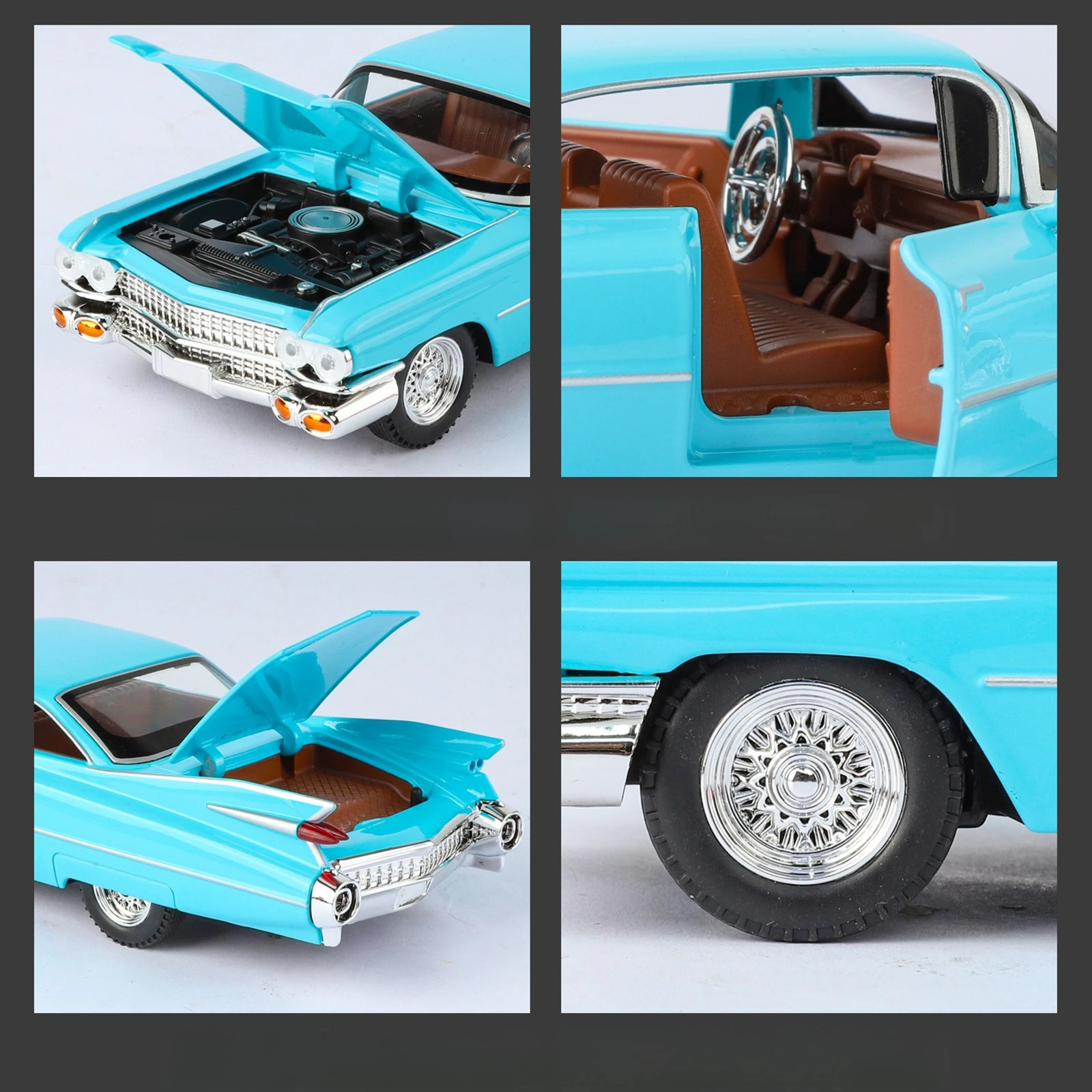 1:24 캐딜락 엘도라도 비아리츠 클래식 레트로 자동차 합금 금속 다이캐스트 모델 자동차 사운드 및 라이트 포함 후진 컬렉션 취미