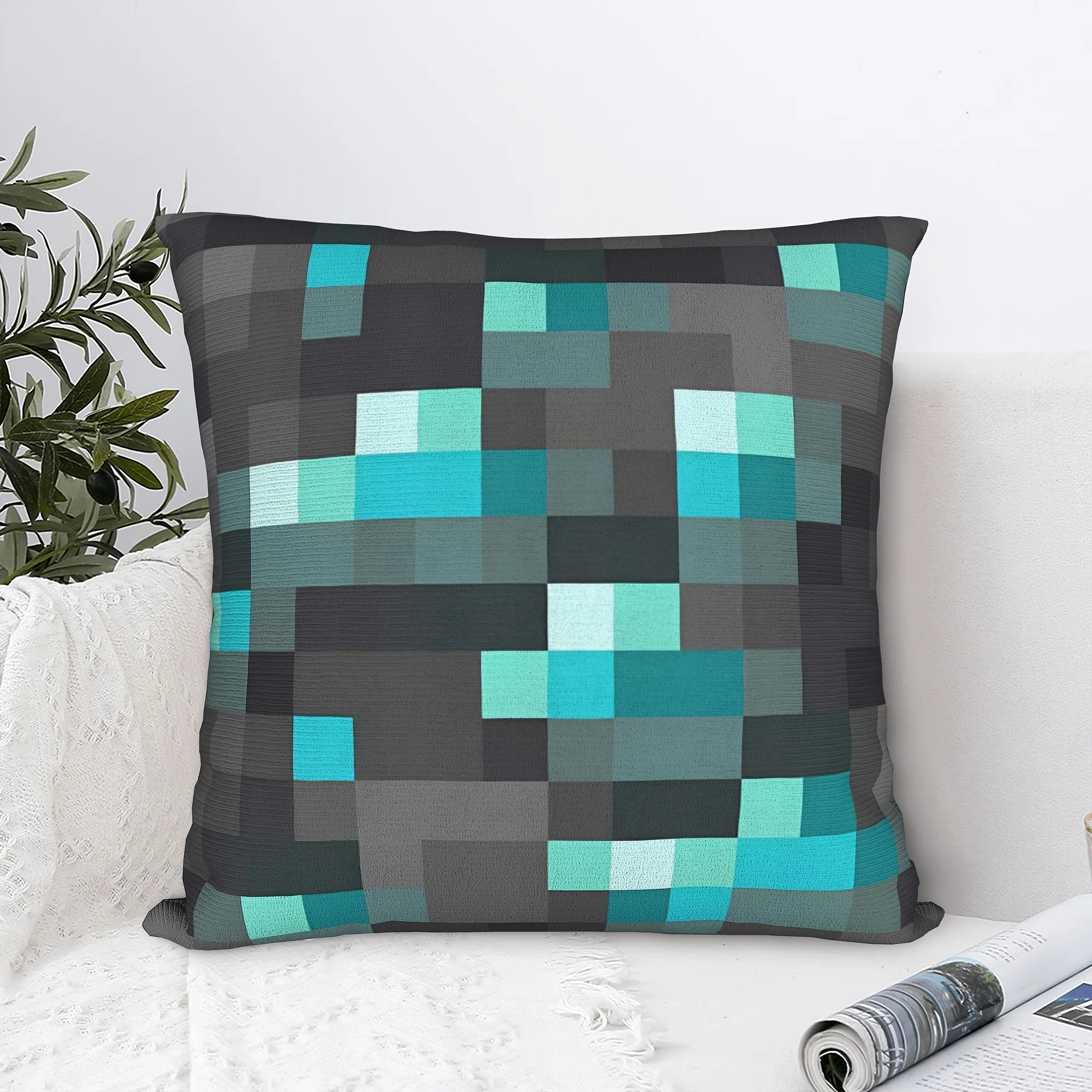 1pc Gamer Bedroom & Dorm Pillow Cover, Polyester 2-sided Print, Cool Pixel Grid Pattern, Perfect Gift for Gaming Fans