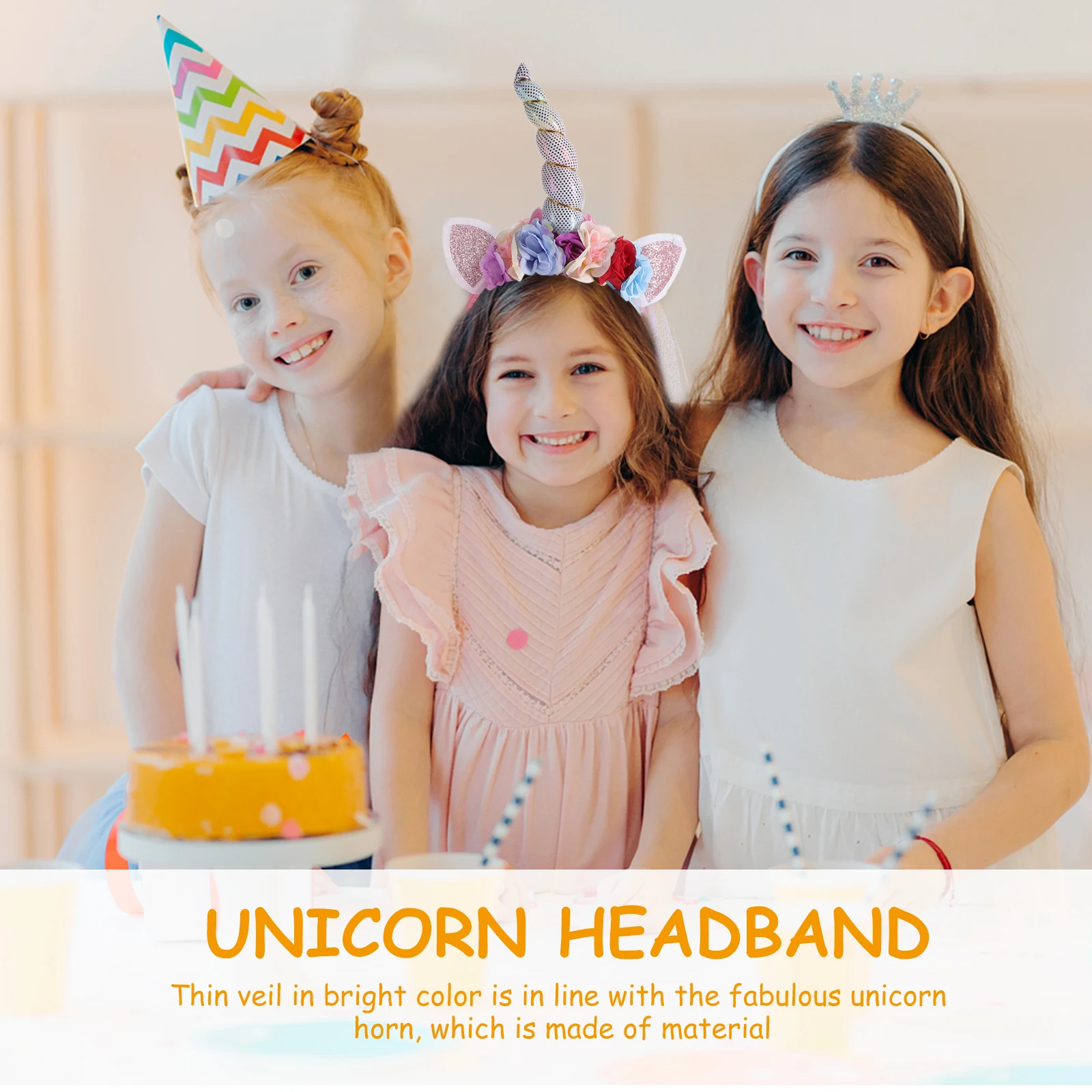

2Pcs Unicorn Headband Kids Costume Hair Accessories Soft Material Mesh Dress Full Lining Removable Veil Bright Color Cosplay