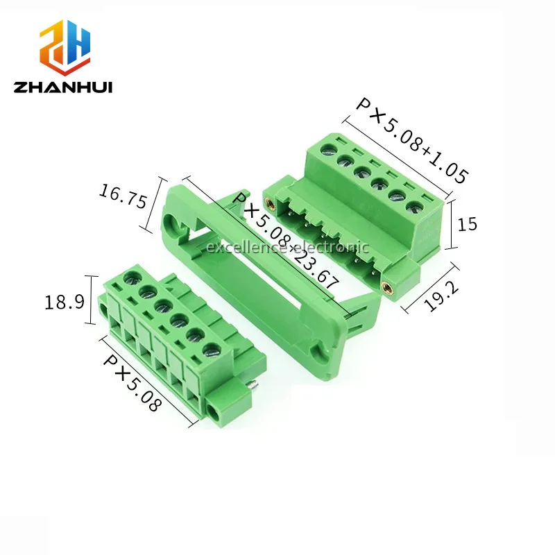 2 Sets 2EDGWC 5.08mm Through-Wall Welding-Free Terminal Block, 2P-10P Fixed PCB Panel Mount Connector