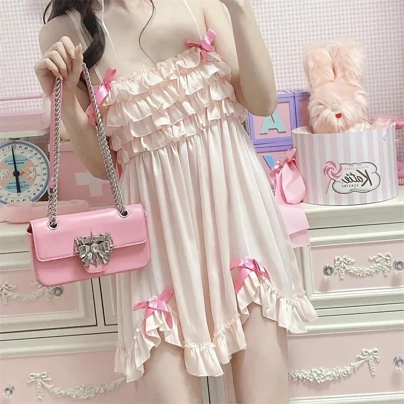 Summer Sweet Lolita Princess pajamas mini dress women casual cute nightgown straps sexy nightdress Kawaii girls loungewear