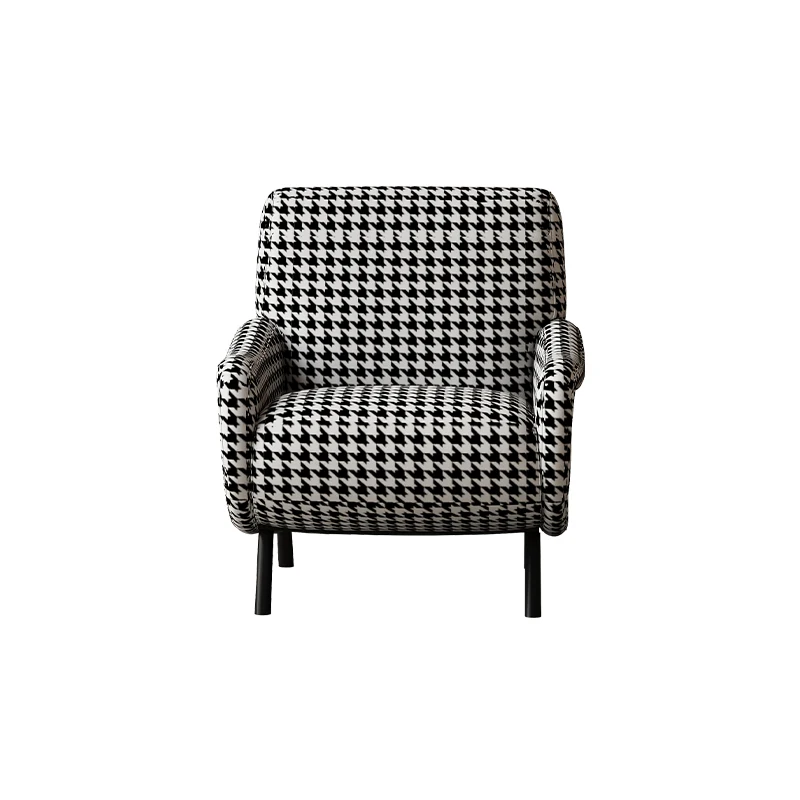 #Modern Houndstooth Accent Chair, Upholstered Armchair with Metal Legs for Living Room