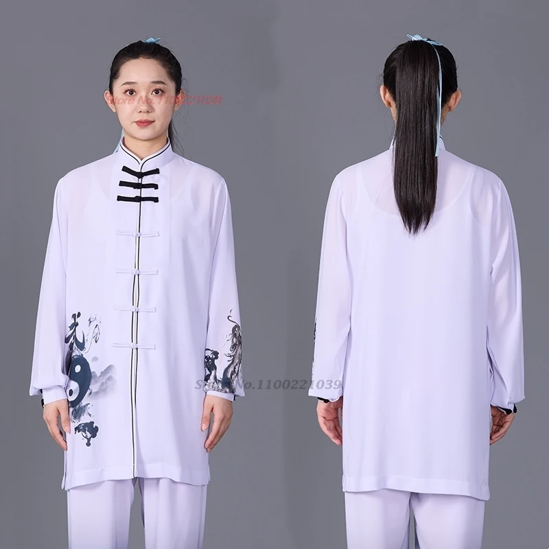 2024 chinesische Vintage-Kampfkunstuniform Tai Chi Kung Fu Wushu Übungspraxis Kleidung Outdoor Walking Sport Tops + Hosen Set