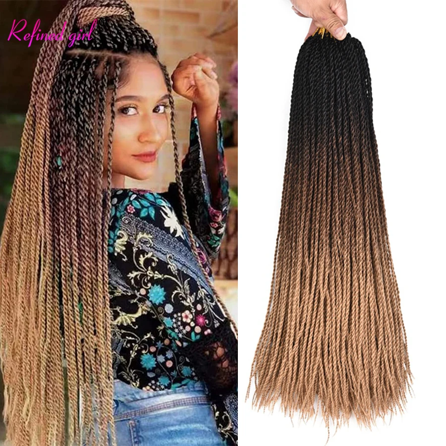 

Senegalese Twist Braids Ombre Brown Light Brown Crochet Hair For Black Women 24 Inch Long Pre Looped Braiding Hair Extensions