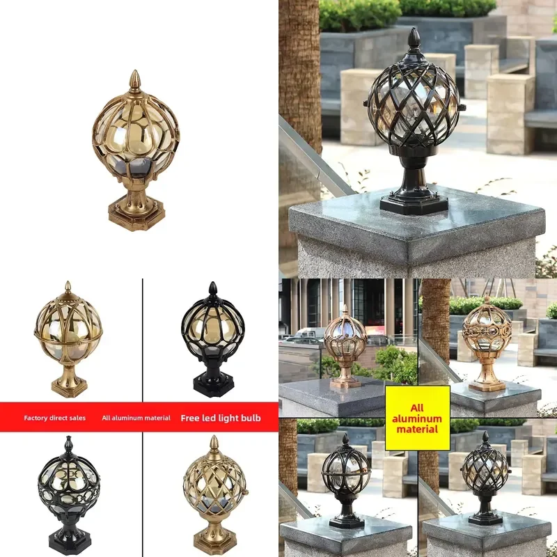 for Waterproof Aluminum LED Pillar Light Spherical Design IP65 Plug-in Garden Lamp  Courtyard Villa Fence Outdoor Lighting