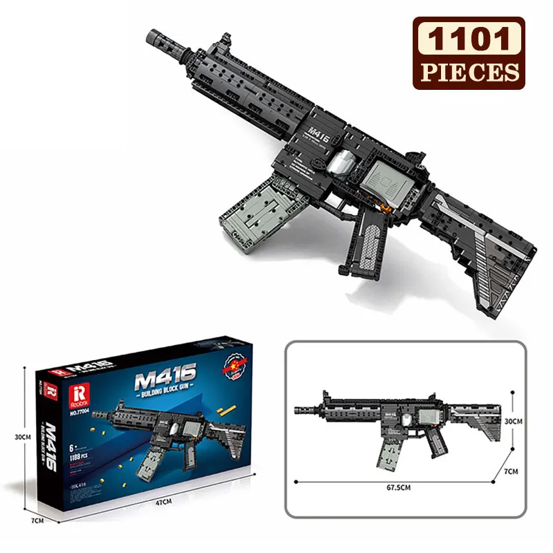 

1101 шт., военный строительный пистолет M416, модель, способная для обжига, сборка мелких частиц, кирпичи, Коллекционная игрушка, подарок для ребенка