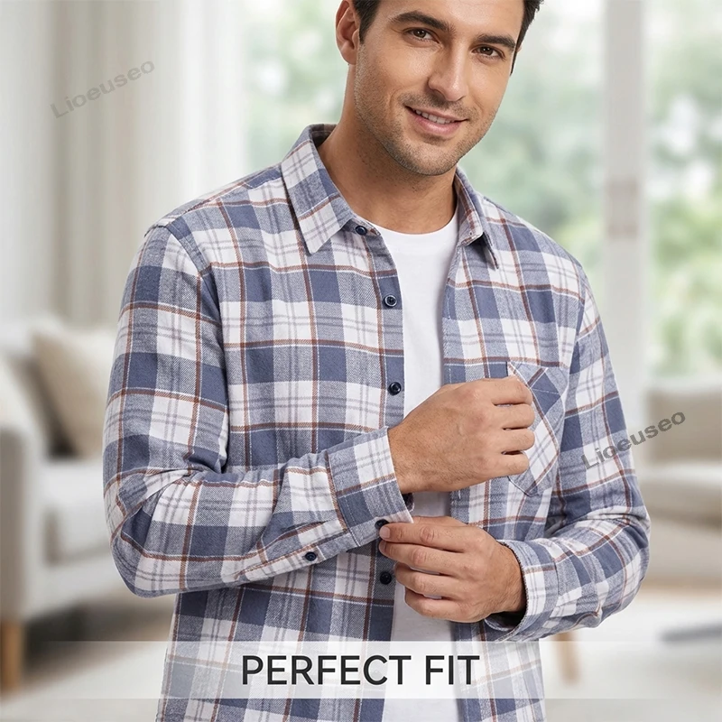 

New Fashion Men's Plaid Shirts Flannel 100% Cotton Long Sleeve Casual Regular Fit Home Soft Dress Shirts For Man Clothes 6XL 5XL