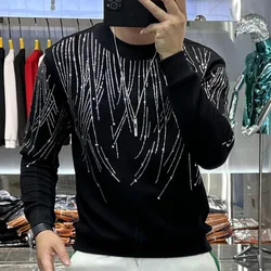 Rhinestone Casual O-Neck Tee Shirt Homme Diamond Tassel Tshirt Men Short Sleeve Streetwear Men Top Quality pullover Sweatershirt