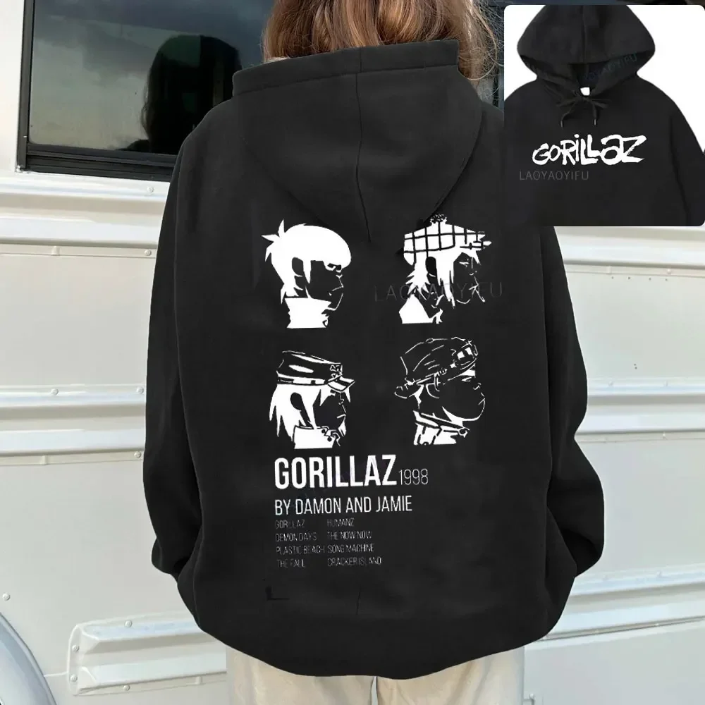 Music Band Gorillaz PUNK ROCK Sweater Cartoon Pattern Hooded Leisure and Trendy Clothes Vintage Y2K oversized Clothing