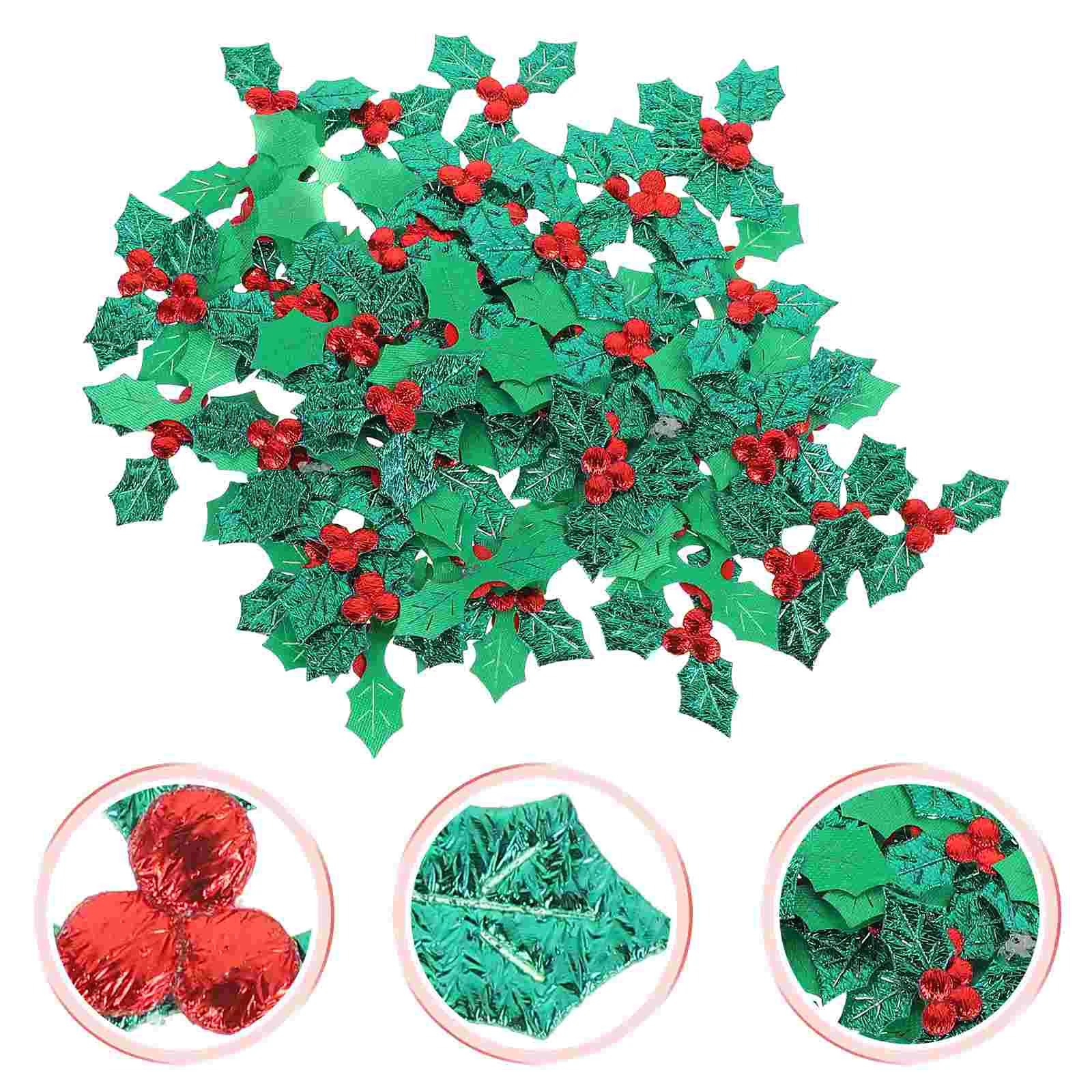 

100 Pcs DIY Accessories Christmas Crafts Berry Leaves Holly Table Decorations Wedding Green Leaf Accessory Three Berries