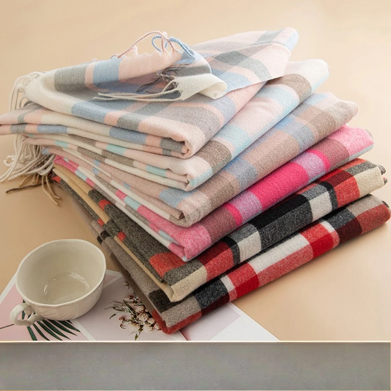 Scarf Shawl Integrated Autumn and Winter Fashion Versatile Plaid Simple High-grade Imitation Cashmere Scarf Warm and Cold Scarf