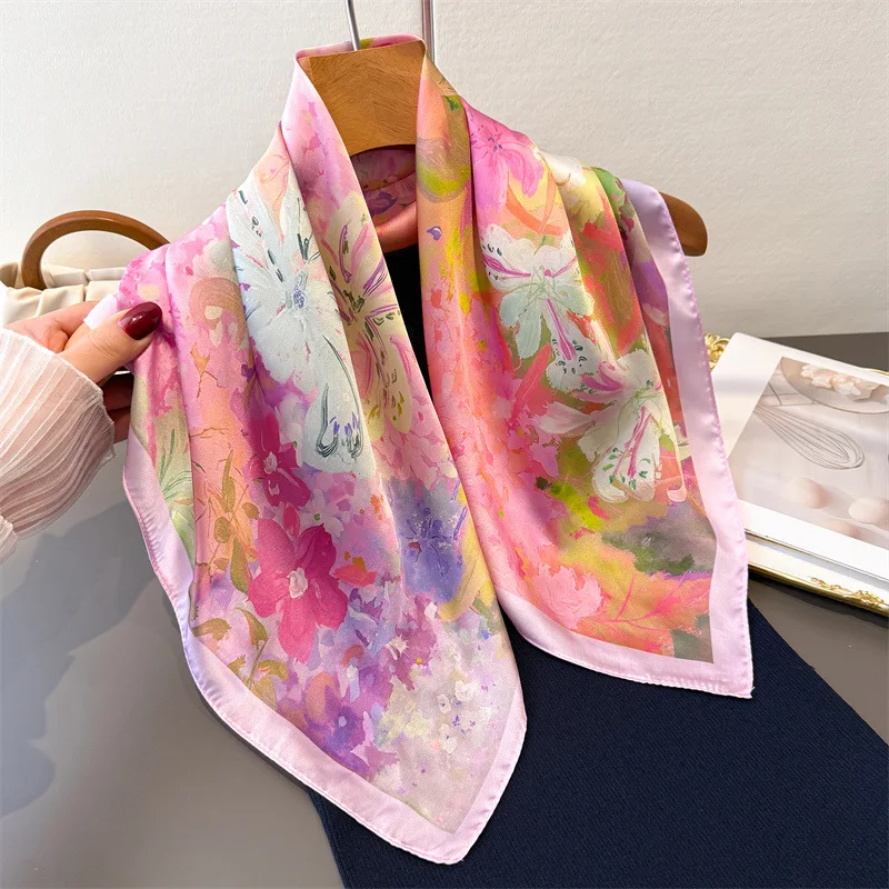 

1 шт. Роскошный мягкий атласный квадратный шелковый платок для женщин, элегантный дышащий декоративный шарф-бандана, женский хиджаб, шейный платок для женщин